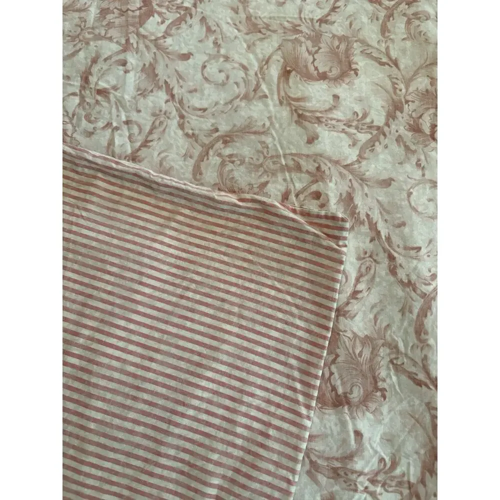 Nancy Koltes Queen Duvet Cover, Pink Toile/Stripe 100% Cotton Made in Italy